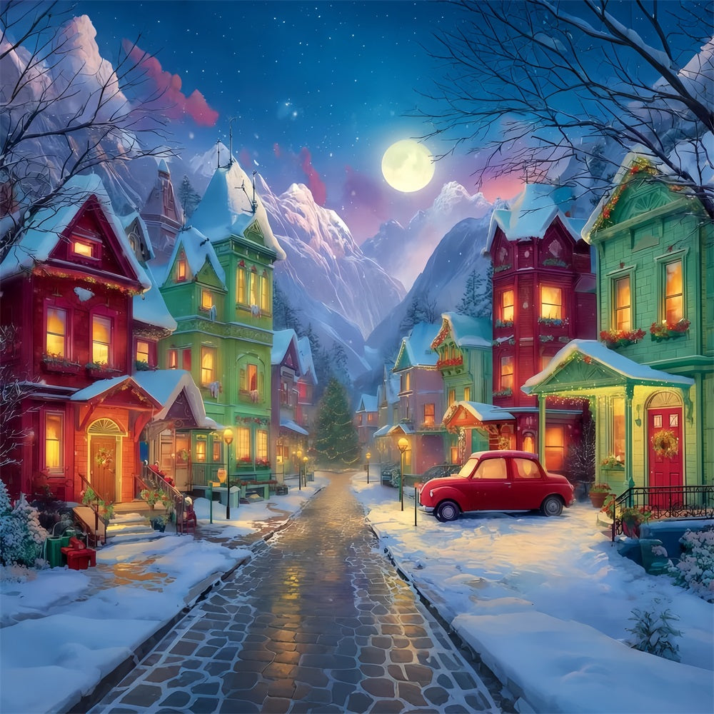 Fond Grinch Village enneigé Nuit de fête Fonds pour photos de Noël TWW510-50