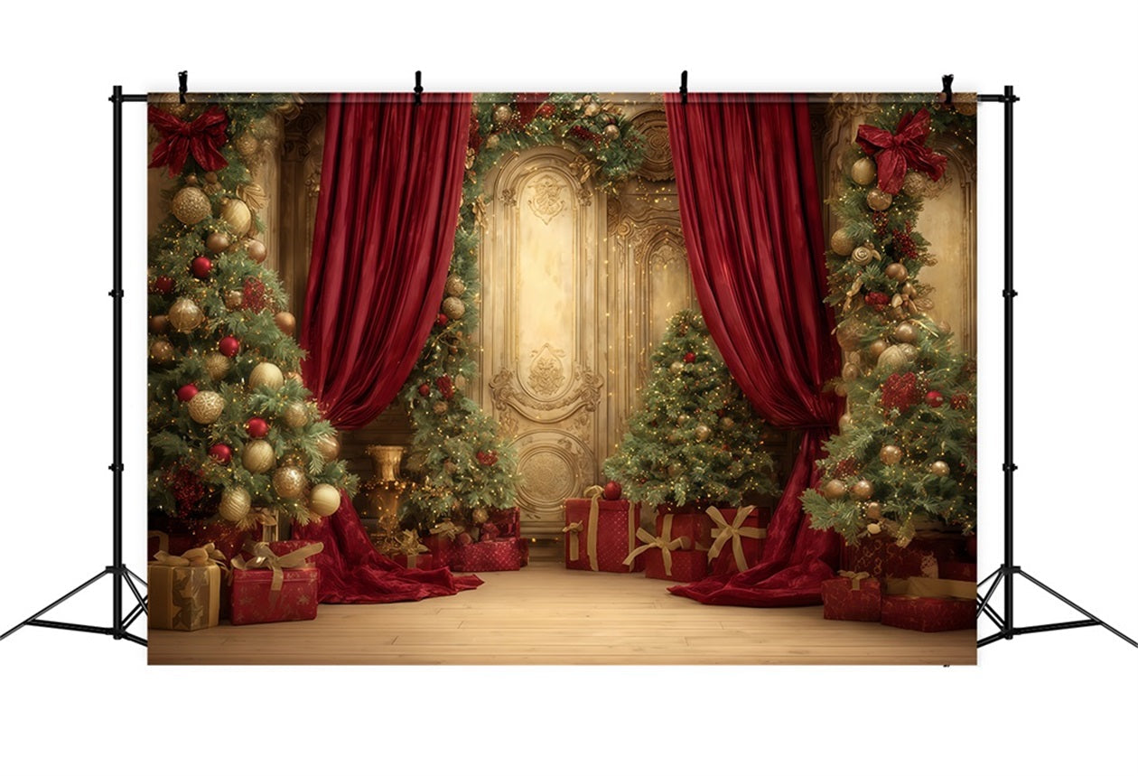 Fond mural de Noël Palais doré Élégance festive Fonds de Noël TWW510-54