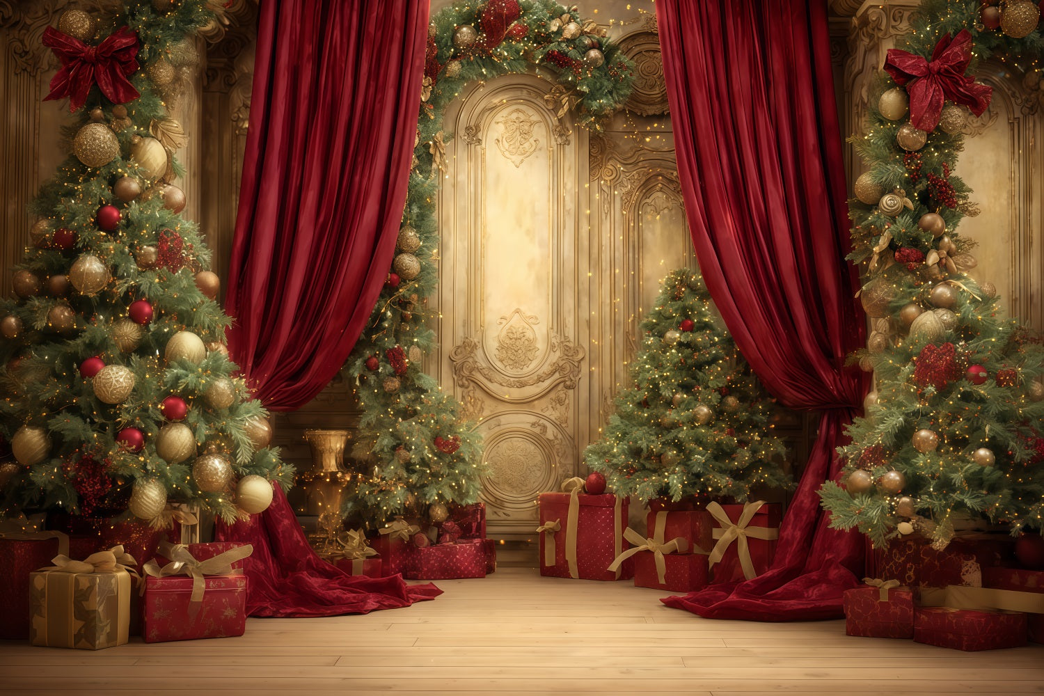 Fond mural de Noël Palais doré Élégance festive Fonds de Noël TWW510-54
