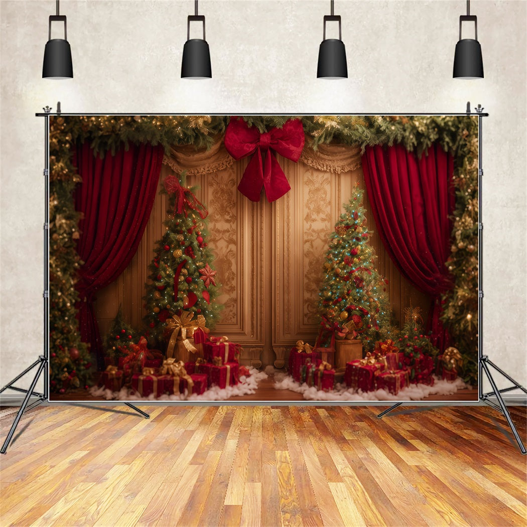 Fond mural de Noël Rideau rouge Cadeaux délicieux Fond de Noël TWW510-56