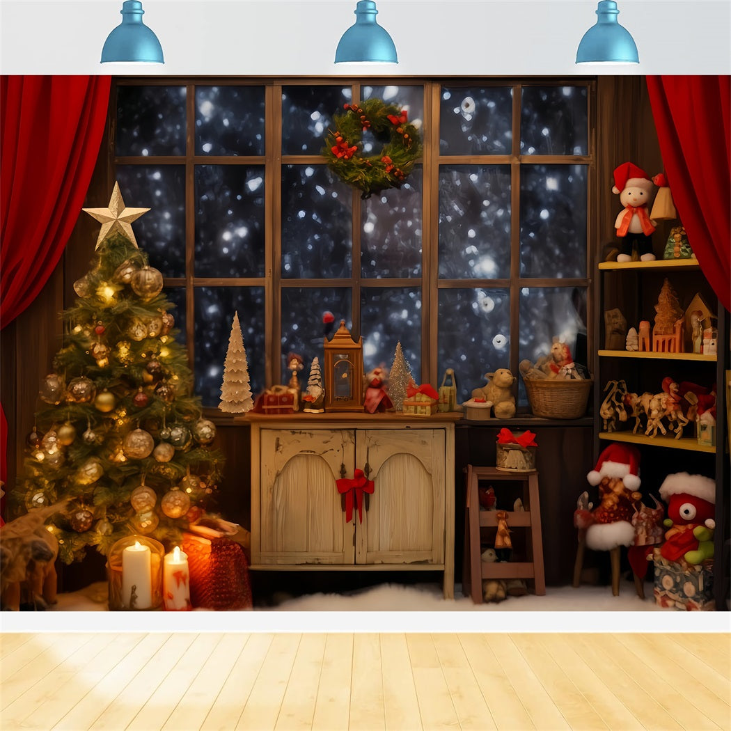 Fond d'atelier du Père Noël Fenêtre confortable Coin jouets Idées de fonds de Noël TWW510-61