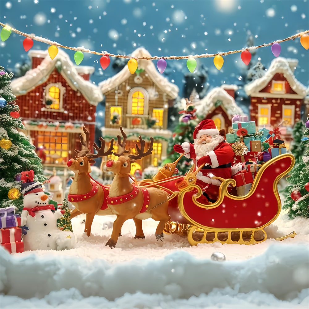 Fond de Noël Fond de traîneau du Père Noël Défilé dans le village Fonds de Noël en solde TWW510-68