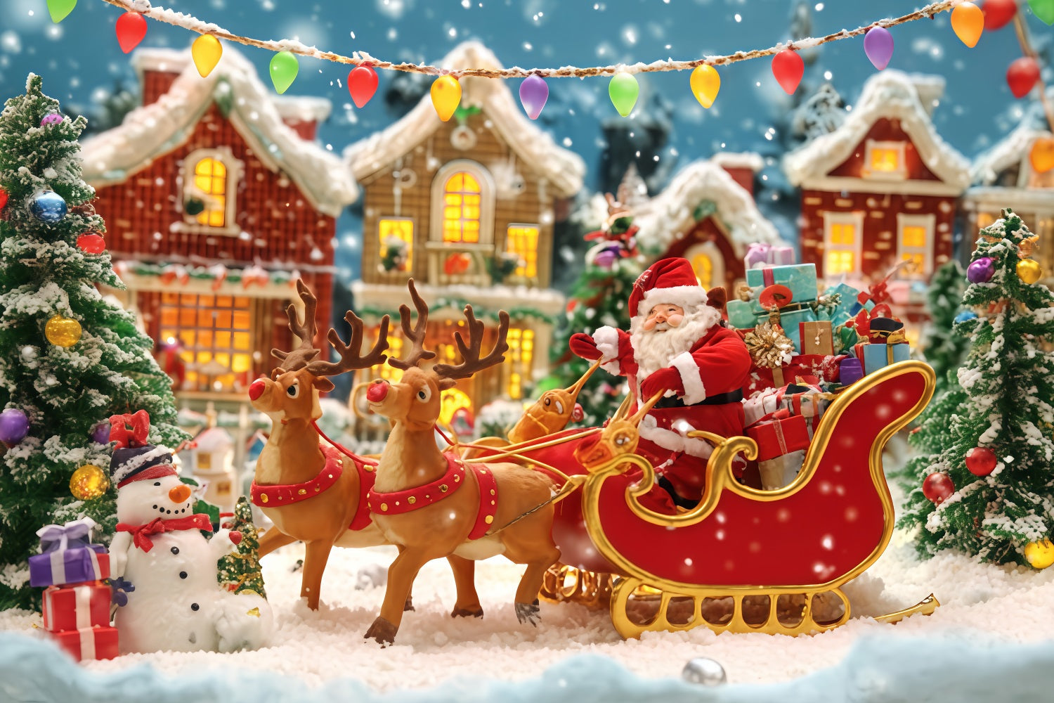 Fond de Noël Fond de traîneau du Père Noël Défilé dans le village Fonds de Noël en solde TWW510-68