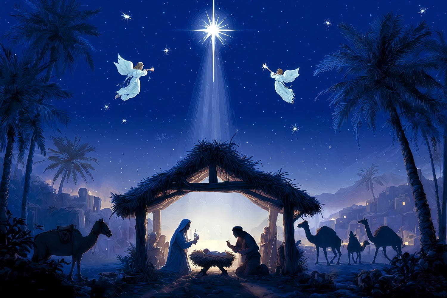 Fond de scène Nativité Nuit sainte Étoile de la Nativité Fond de scène de Noël TWW510-72