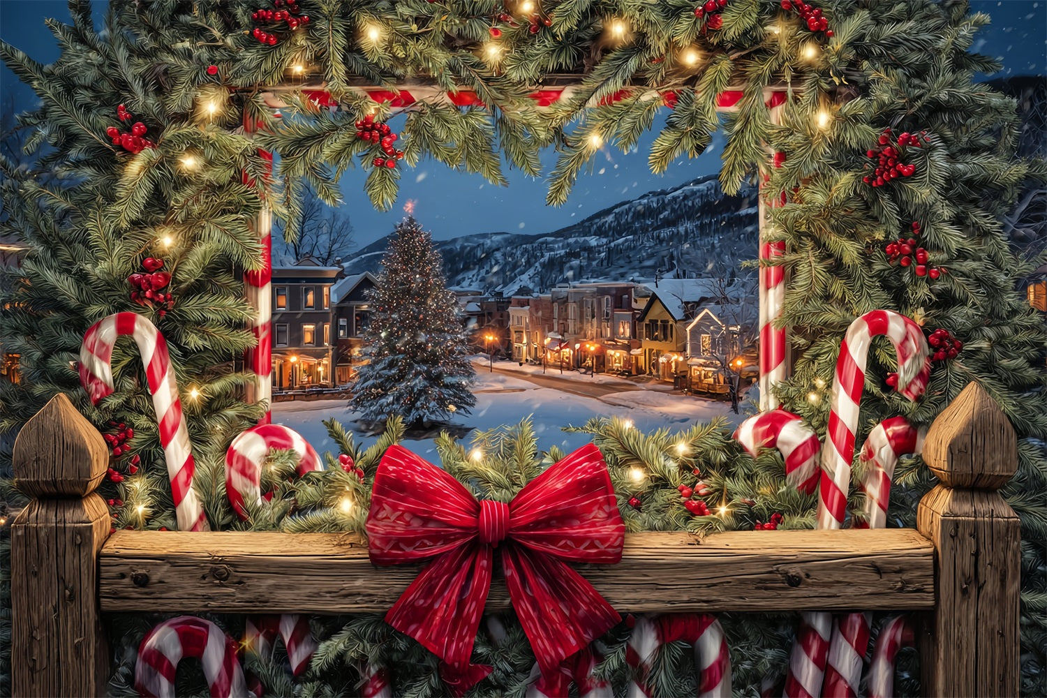 Fond de scène Nœud de Noël Ville accueillante Vitrine de Noël Fonds de scène photo de Noël TWW510-75