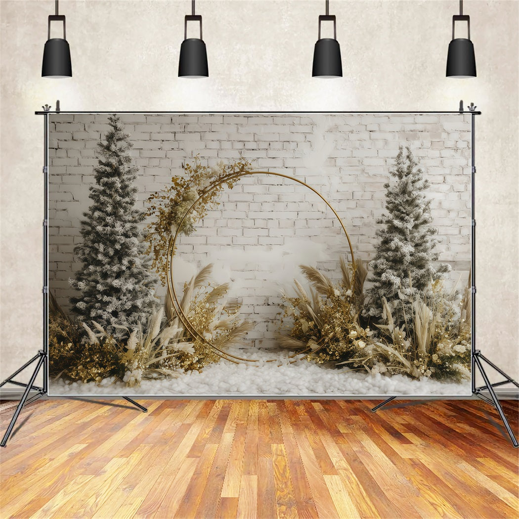 Fond mural de Noël Arche dorée rustique d'hiver Fonds de Noël en solde TWW510-76