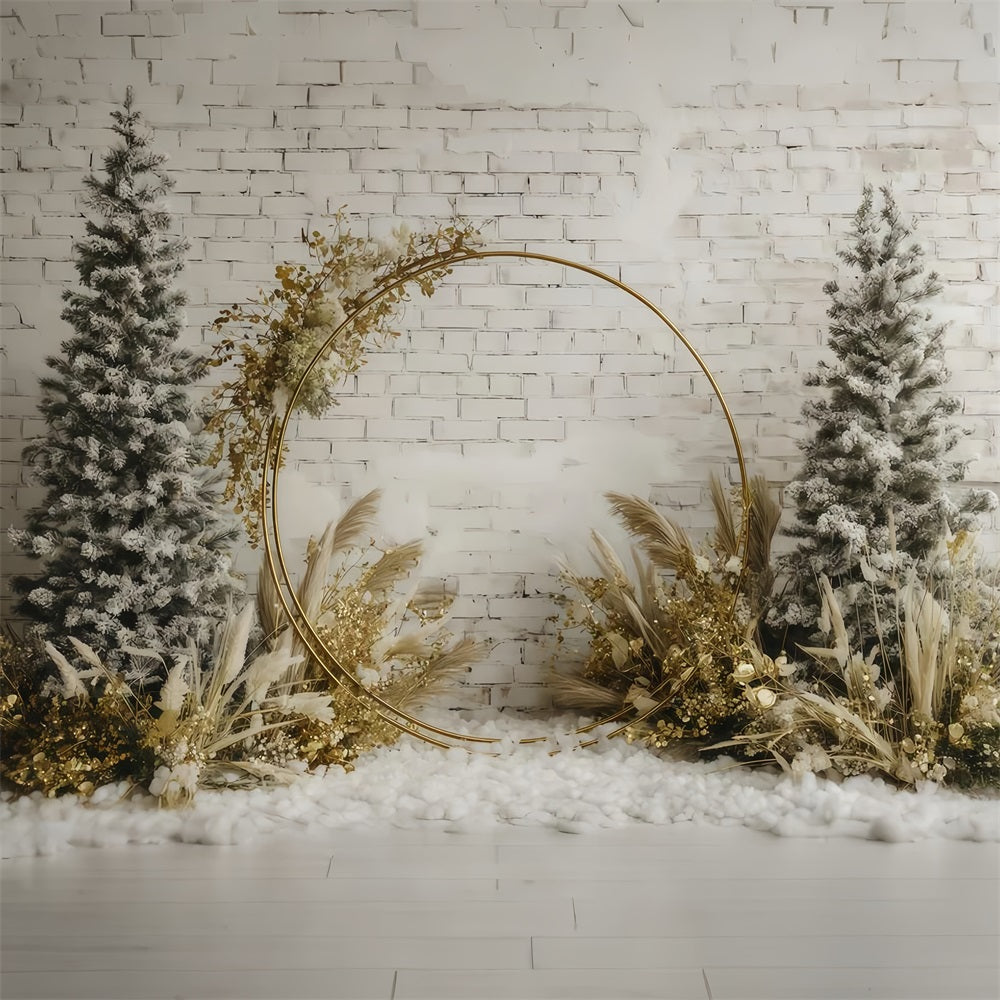 Fond mural de Noël Arche dorée rustique d'hiver Fonds de Noël en solde TWW510-76