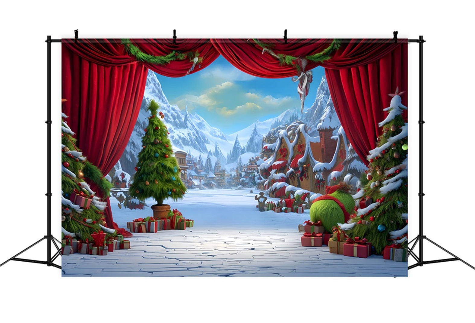 Fond Grinch Whoville Scène festive d'hiver Fonds photo de Noël TWW510-83