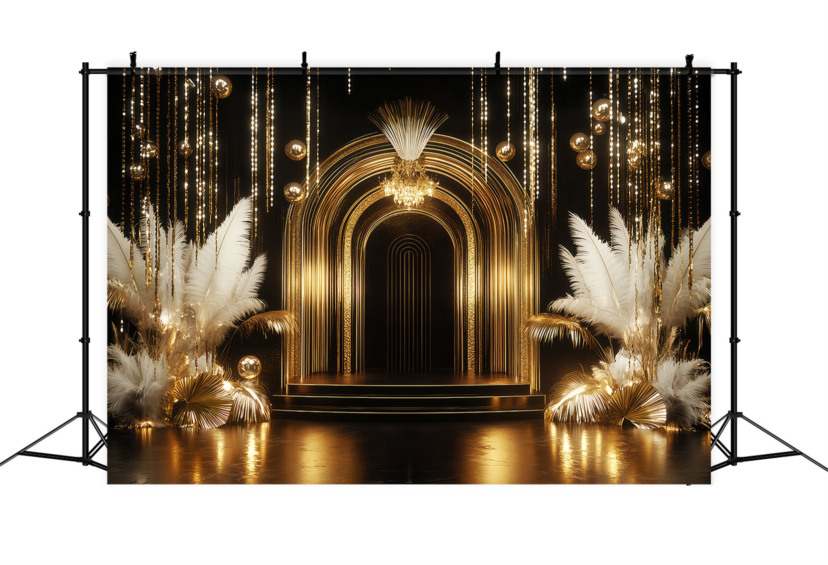 Fond pour le Nouvel An Arche dorée luxueuse Plumes Bannière « Bonne année » TWW512-12