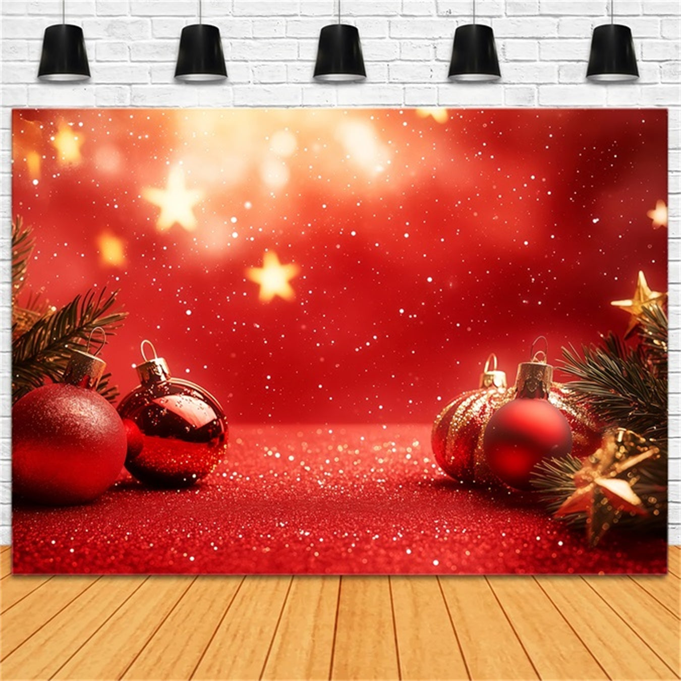 Toiles de fond pour le Nouvel An Ornements rouges éclatants Bonne année 2026 Toile de fond TWW512-17