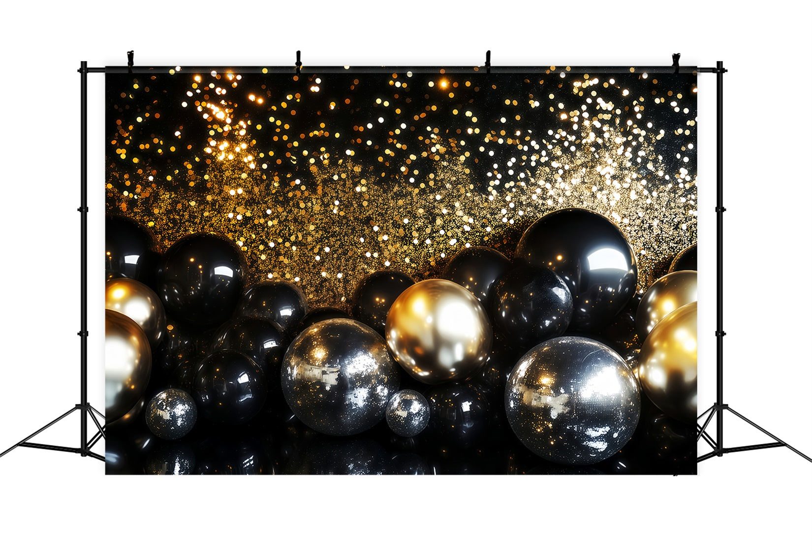 Toile de fond pour le Nouvel An paillettes dorées scintillantes bokeh toile de fond ballons pour le réveillon du Nouvel An TWW512-25