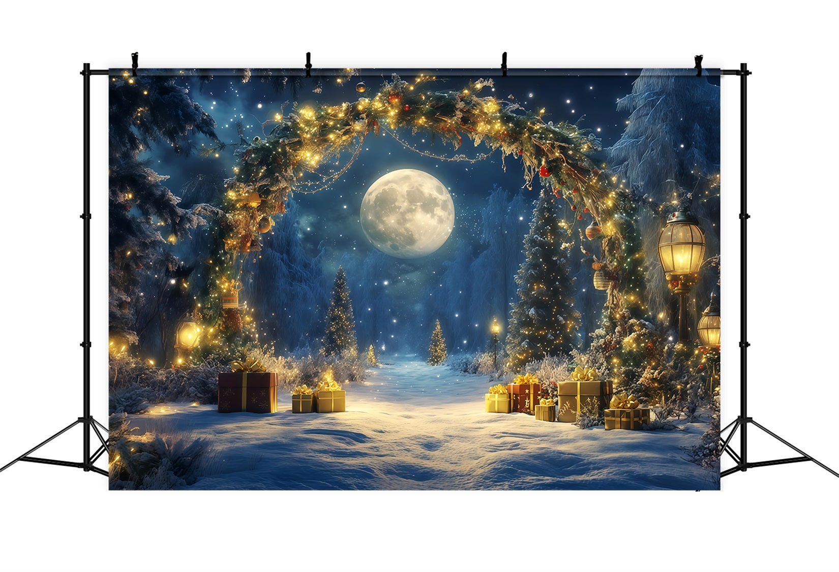 Toiles de fond pour le Nouvel An Forêt enneigée au clair de lune Toile de fond pour le réveillon du Nouvel An TWW512-27