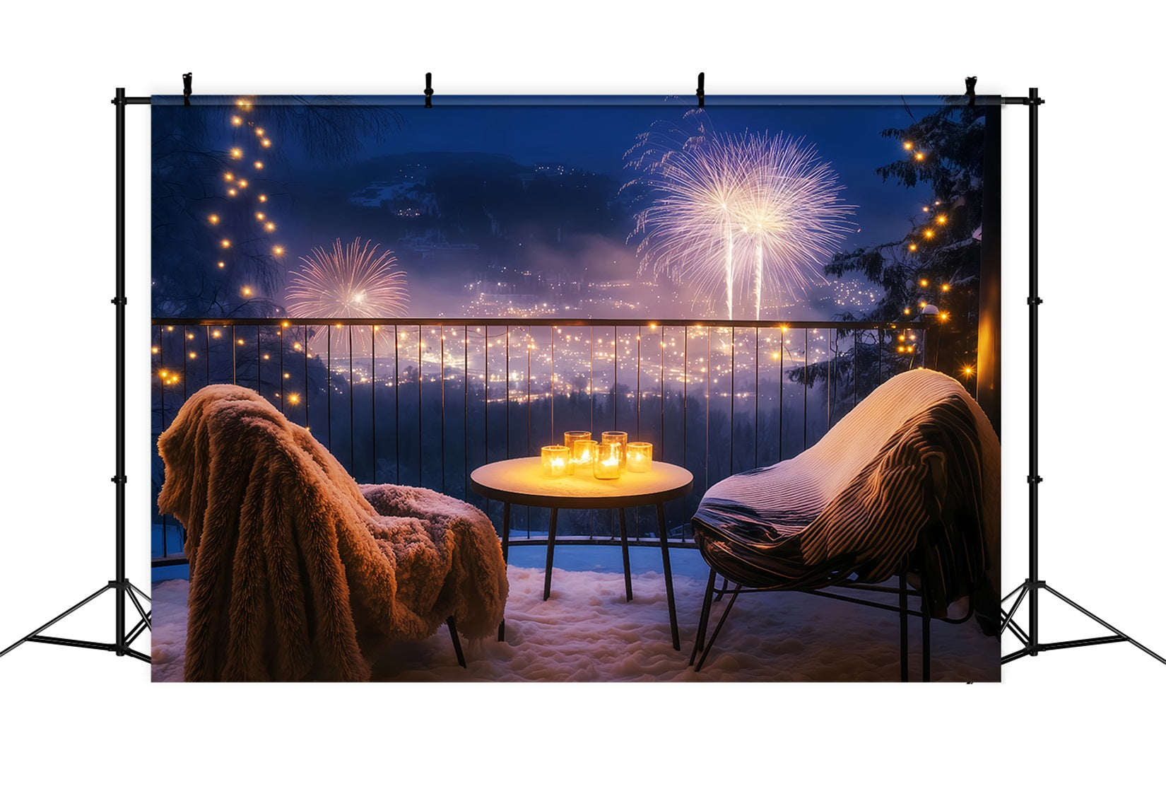 Fond « Bonne année » Balcon confortable Paysage urbain nocturne Fond « Feux d'artifice » TWW512-32