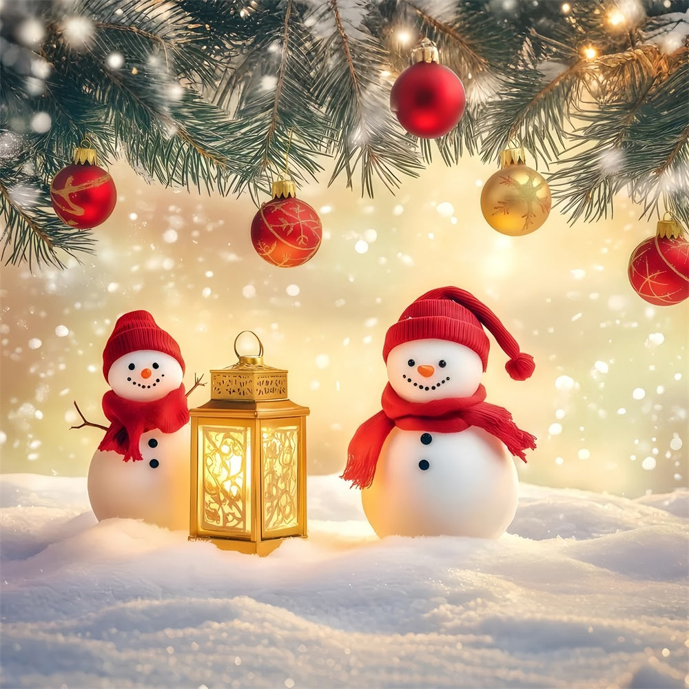 Fond pour le Nouvel An Bonhommes de neige mignons Lanternes lumineuses Fond pour le Nouvel An TWW512-5