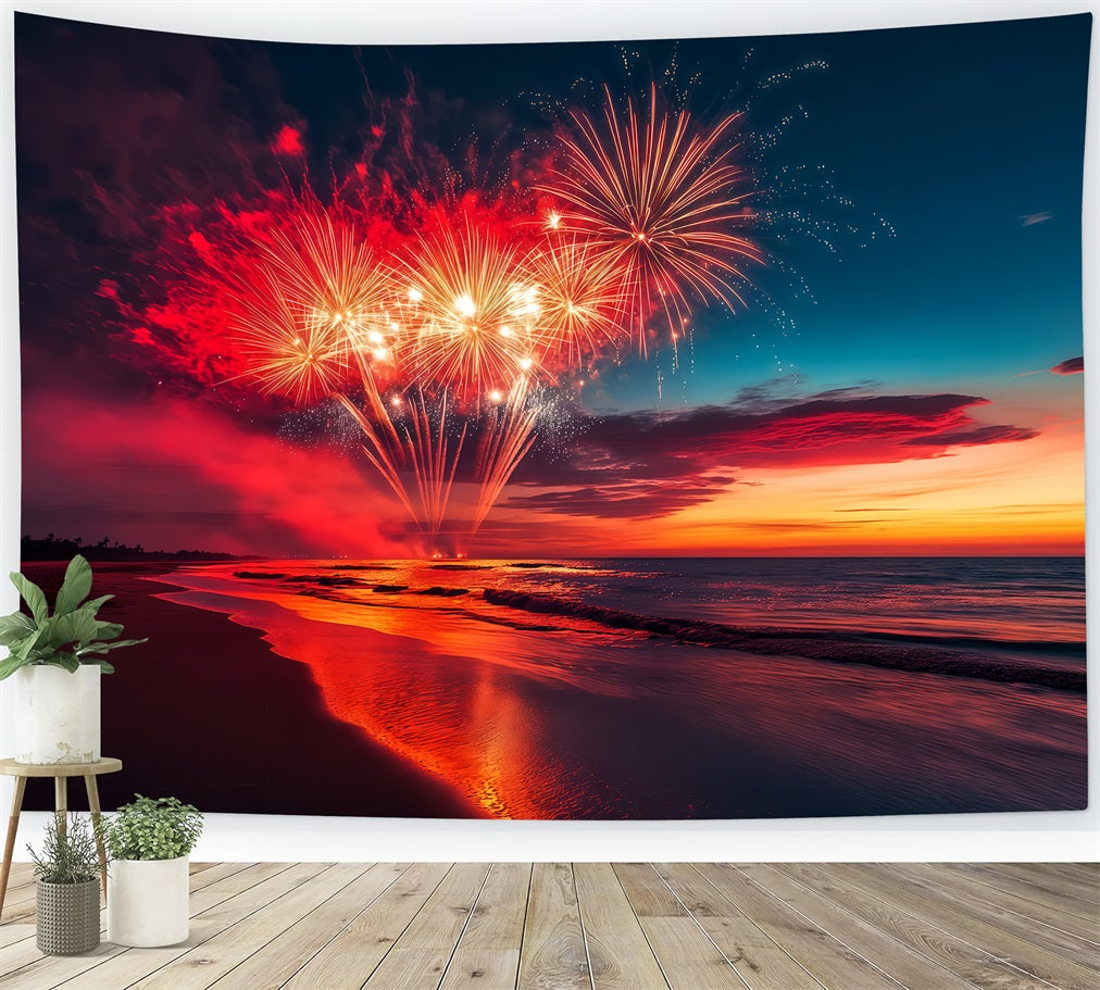 Fond pour le Nouvel An Nuages Plage Feux d'artifice Fond pour le réveillon du Nouvel An TWW512-6