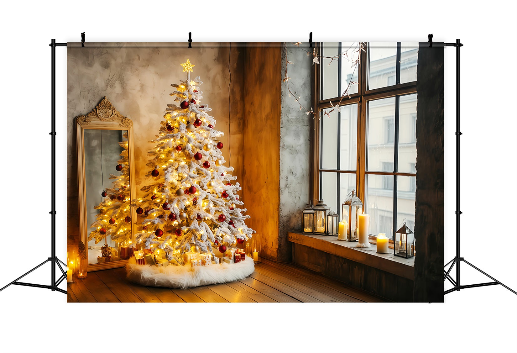Fond photo pour le Nouvel An Arbre de Noël à la lueur des bougies Fond « Bonne année » TWW512-9