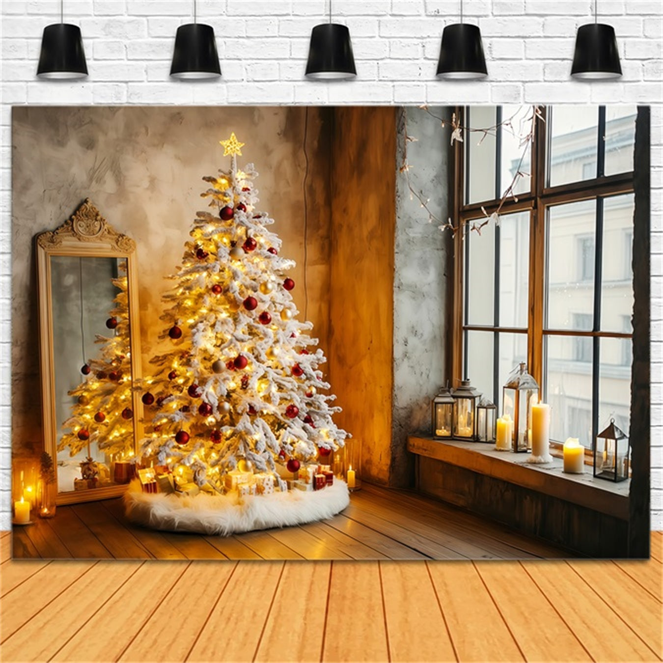 Fond photo pour le Nouvel An Arbre de Noël à la lueur des bougies Fond « Bonne année » TWW512-9