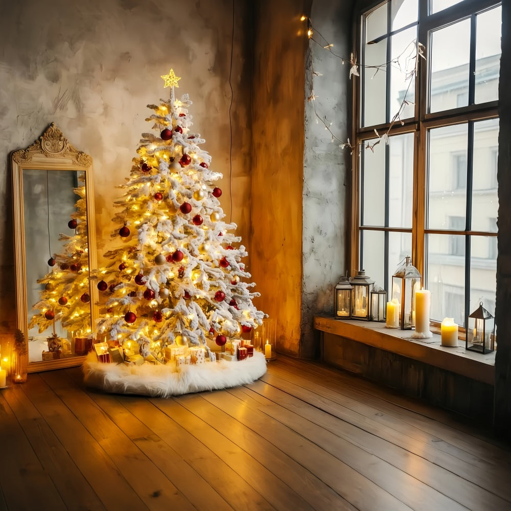 Fond photo pour le Nouvel An Arbre de Noël à la lueur des bougies Fond « Bonne année » TWW512-9