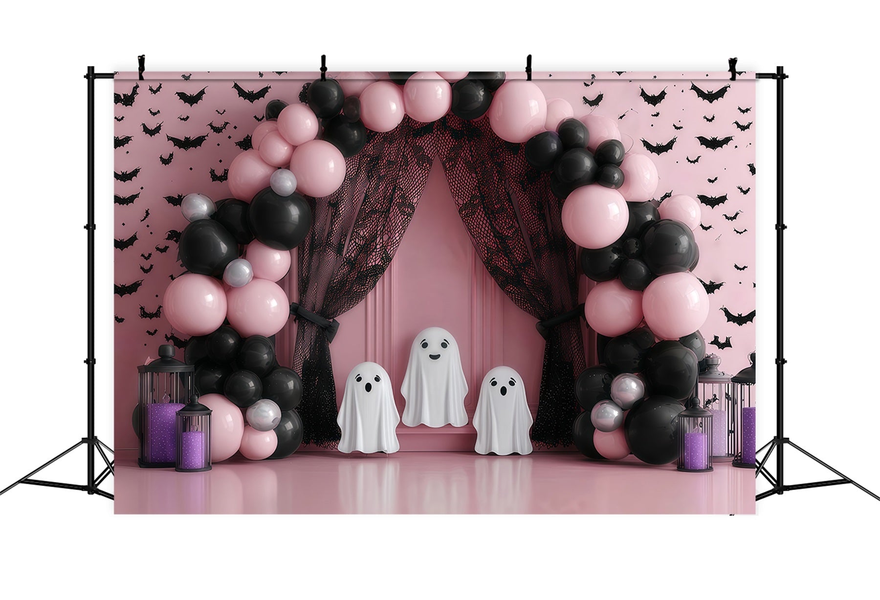 Fond pour cake smash Arc de ballons fantômes roses Fond pour cake smash TWW59-210