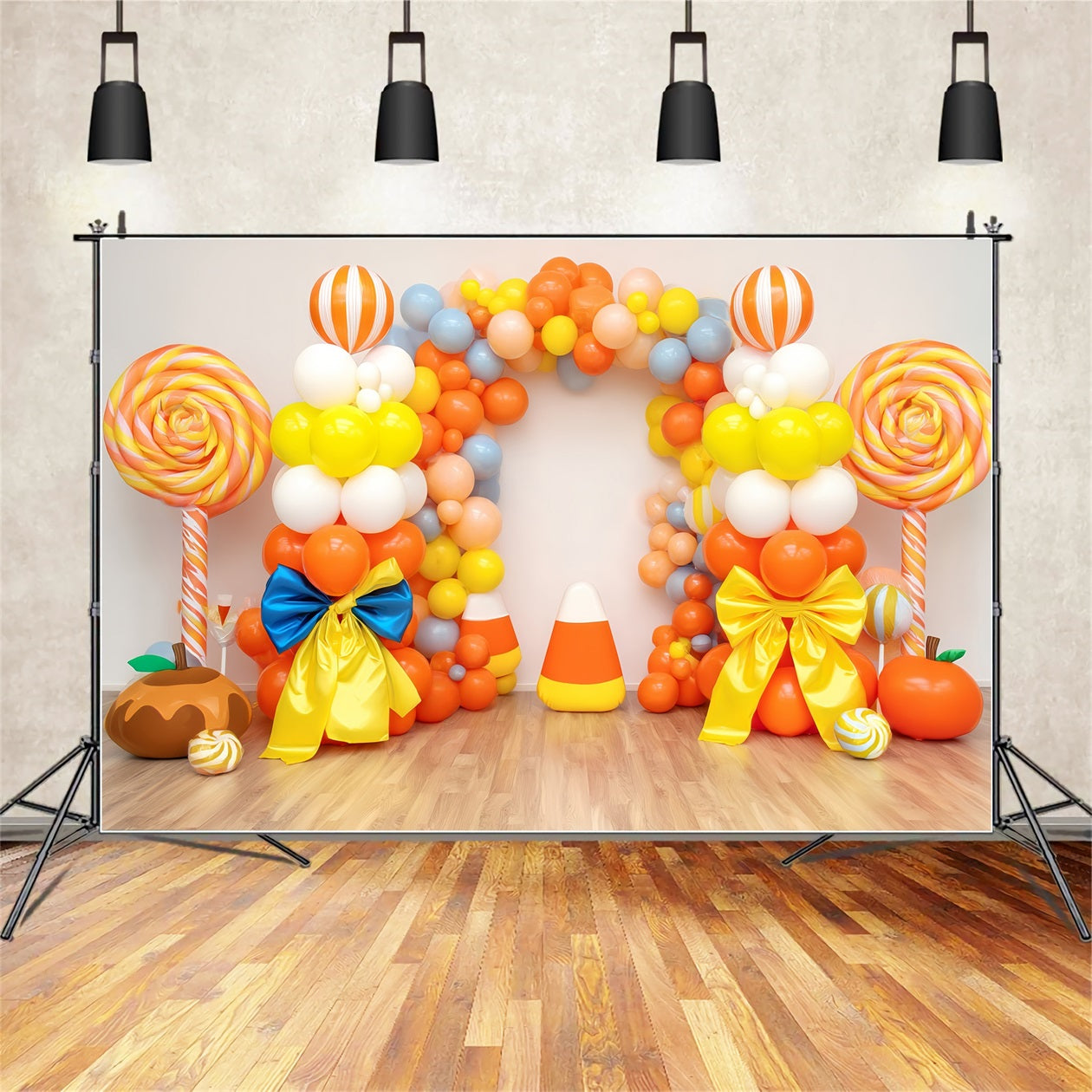 Fond pour smash cake avec arche de ballons colorés Fond pour photographie de smash cake TWW59-212