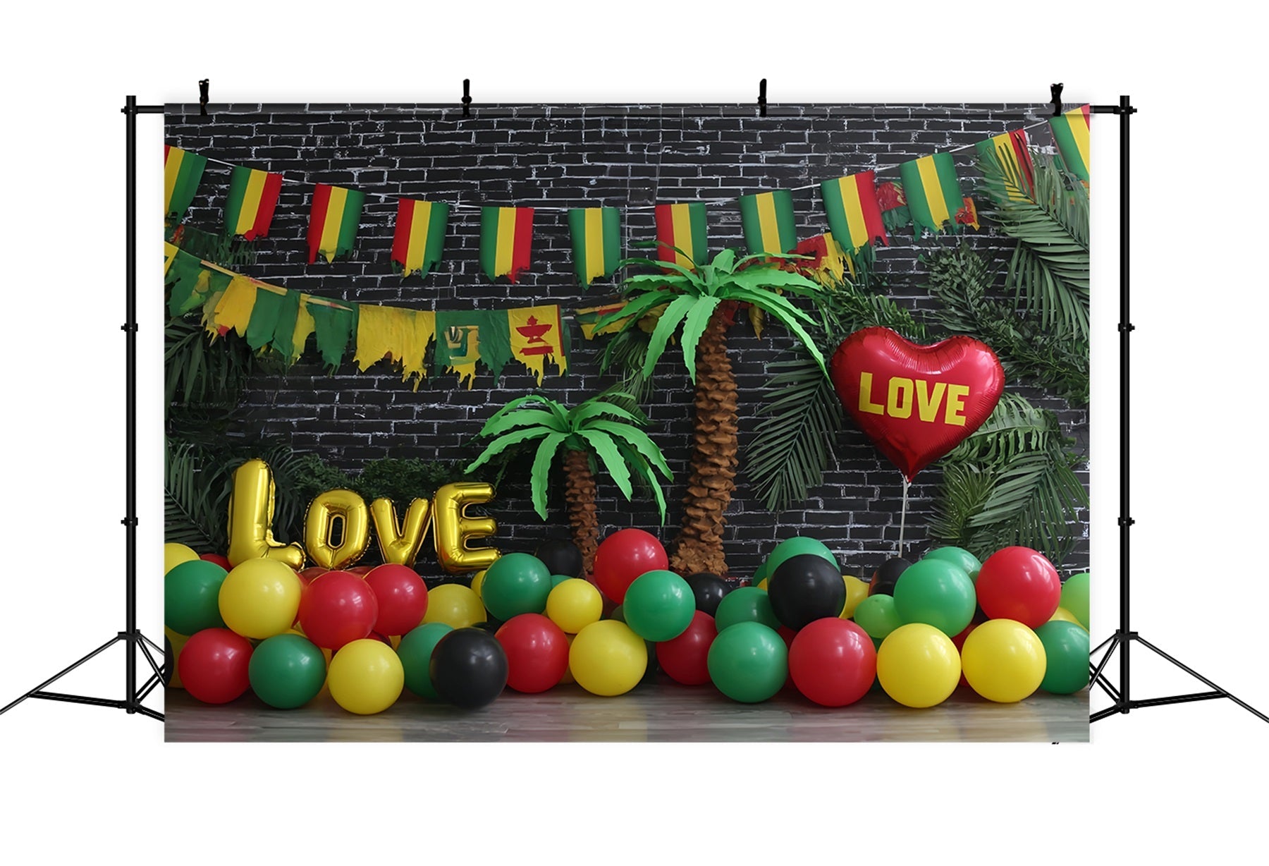Toile de fond pour photographie de smash cake Toile de fond d'anniversaire paradisiaque ballons d'amour tropicaux TWW59-216