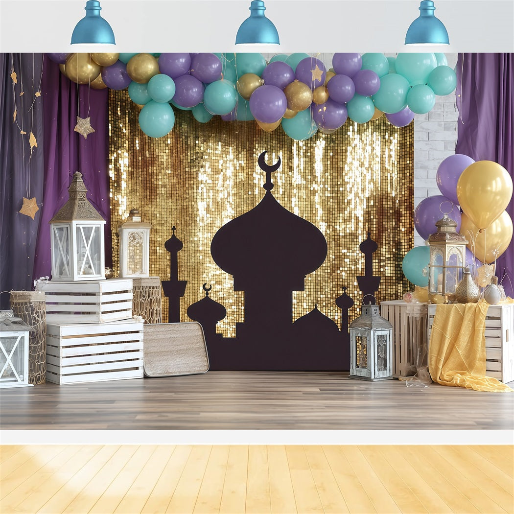 Fond pour cake smash Fond d'anniversaire Golden Lantern Palace Glow TWW59-217
