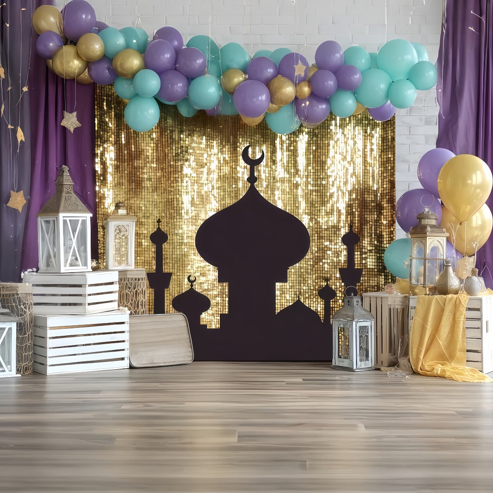 Fond pour cake smash Fond d'anniversaire Golden Lantern Palace Glow TWW59-217