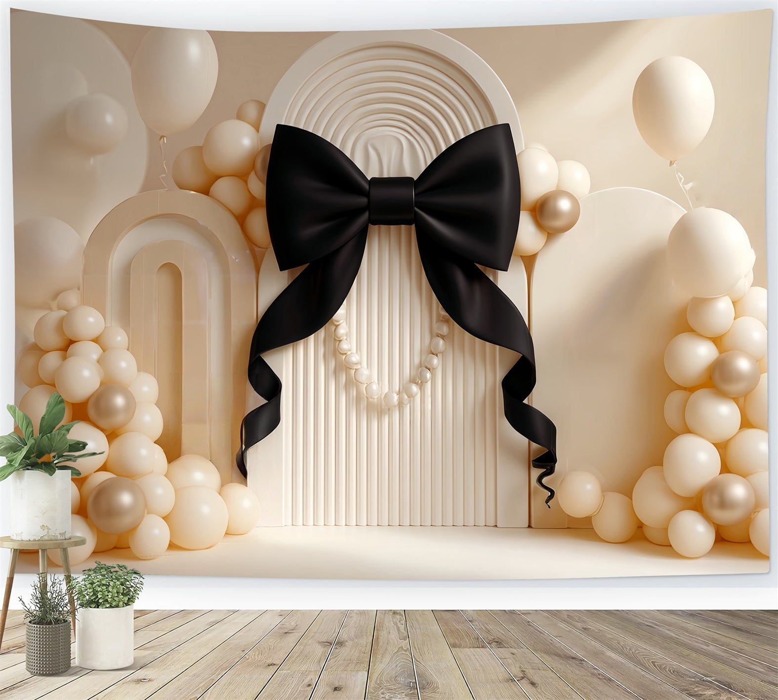 Fond pour cake smash Fond d'anniversaire Elegant Black Bow Pearl TWW59-219