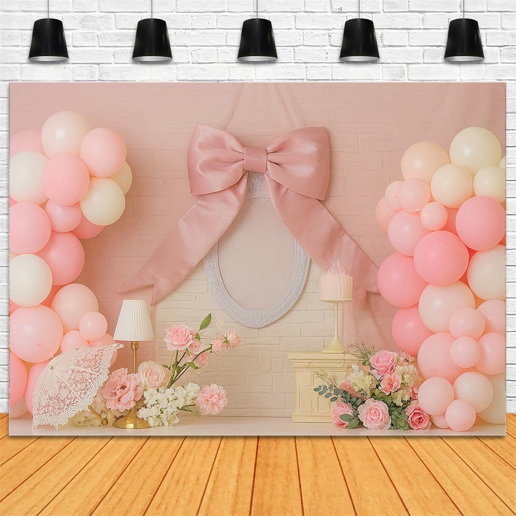 Fond pour cake smash Ruban rose Ballons Élégance Fond pour photographie de cake smash TWW59-238