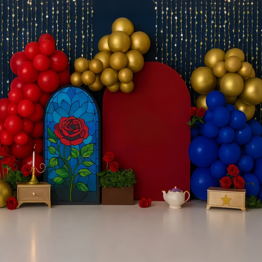 Fonds pour cake smash Rose enchantée Conte de fées Magie Joyeux anniversaire TWW59-240
