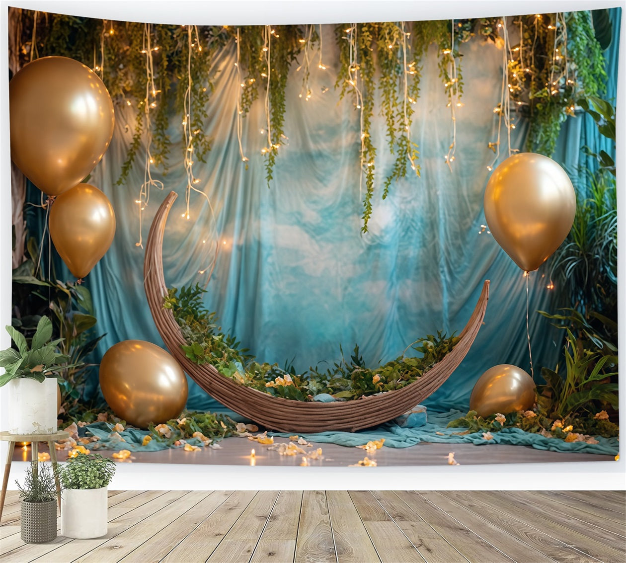 Fonds pour cake smash Fonds pour photographie de gâteaux de rêve dans la jungle au clair de lune doré TWW59-250