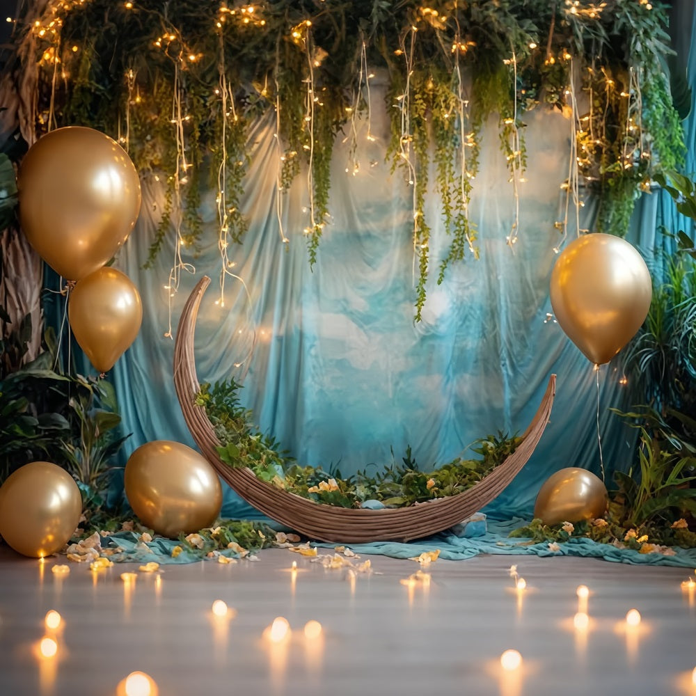 Fonds pour cake smash Fonds pour photographie de gâteaux de rêve dans la jungle au clair de lune doré TWW59-250