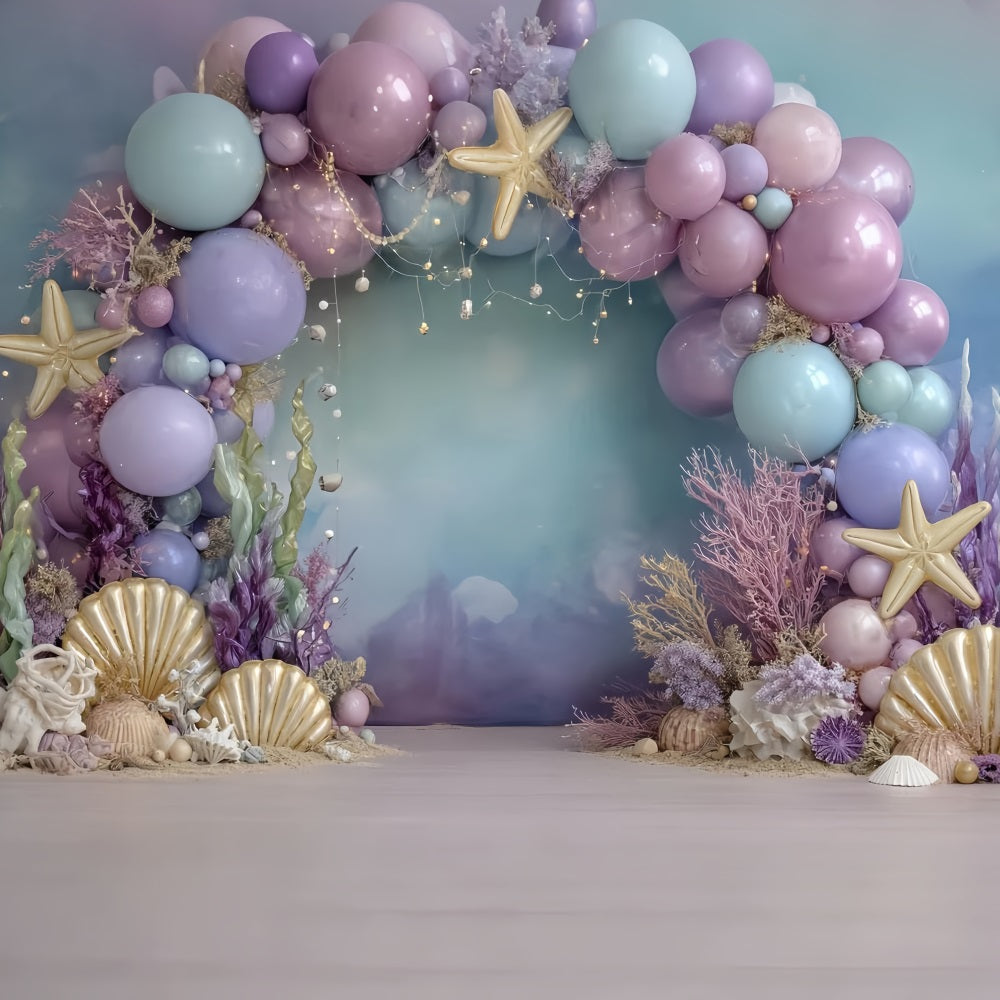 Toile de fond pour cake smash Girl Mermaid Ocean Fantasy Glow Happy Birthday Backdrop TWW59-253