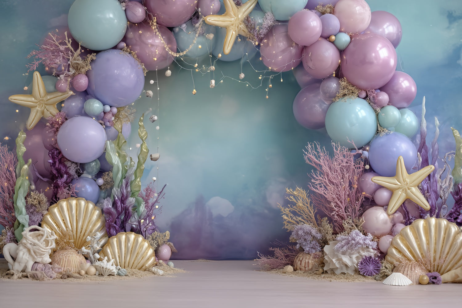 Toile de fond pour cake smash Girl Mermaid Ocean Fantasy Glow Happy Birthday Backdrop TWW59-253