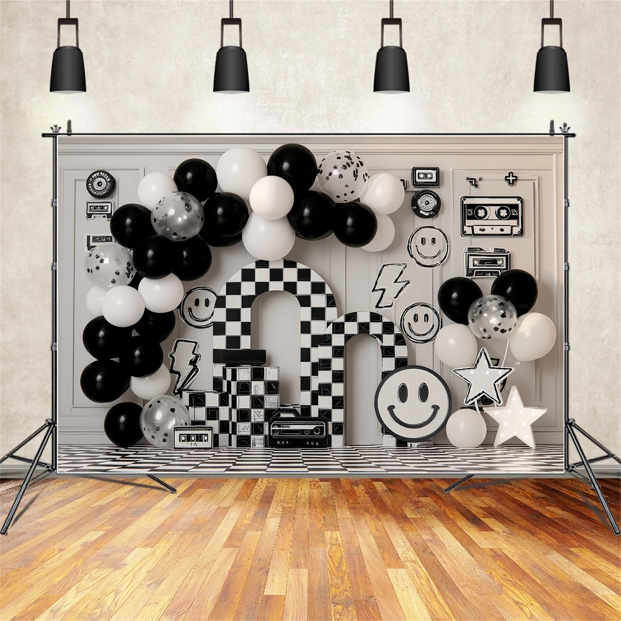 Fond pour photographie Cake Smash Fond rétro à damier Smile Party Birthday TWW59-255