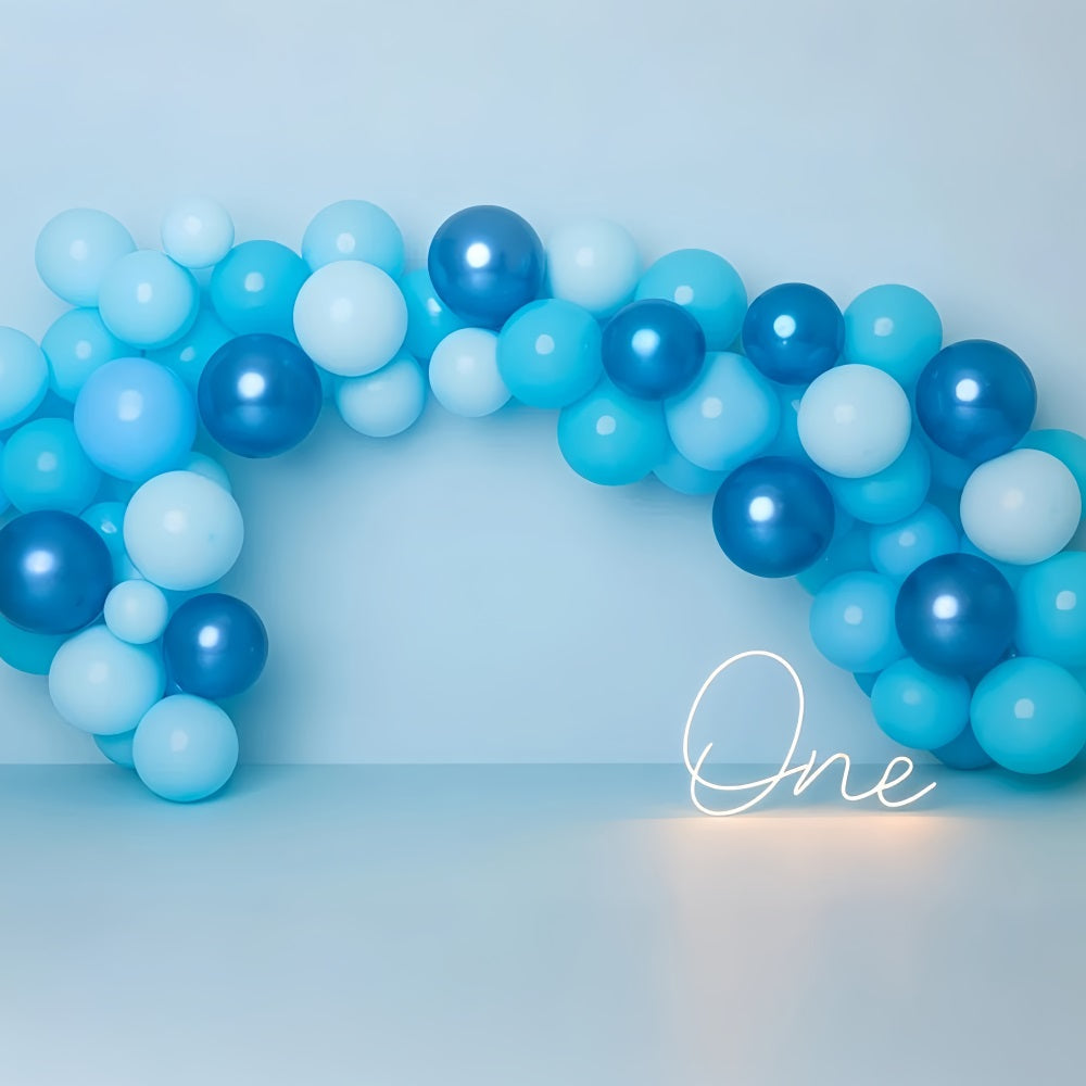 Fond pour gâteau d'anniversaire Arc de ballons bleus One Glow 1er anniversaire TWW59-258