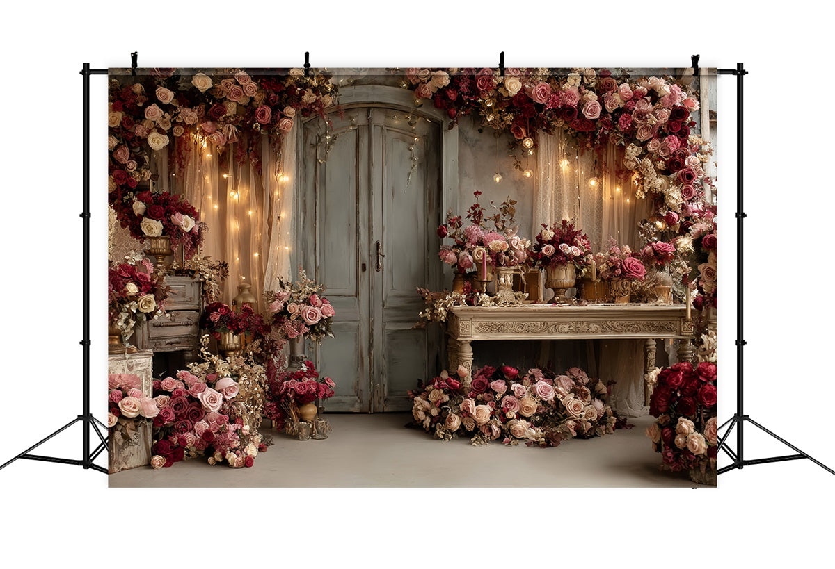Toile de fond Mariage Vintage Roses Vintage Porte Rustique TWW59-57