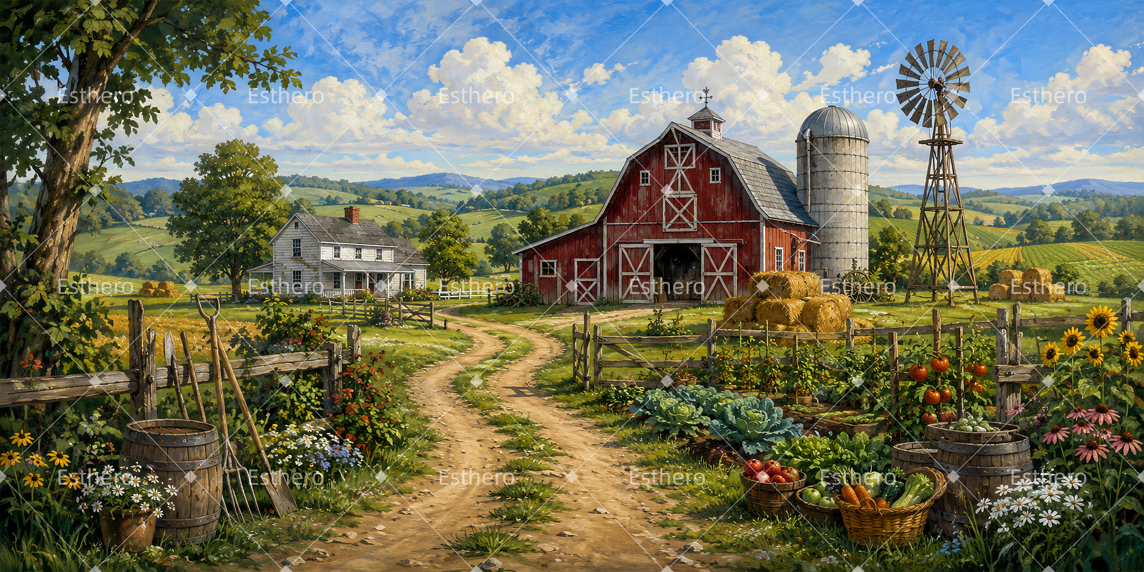 Toile de fond ferme de campagne décor rural VBS ZTT65-T15