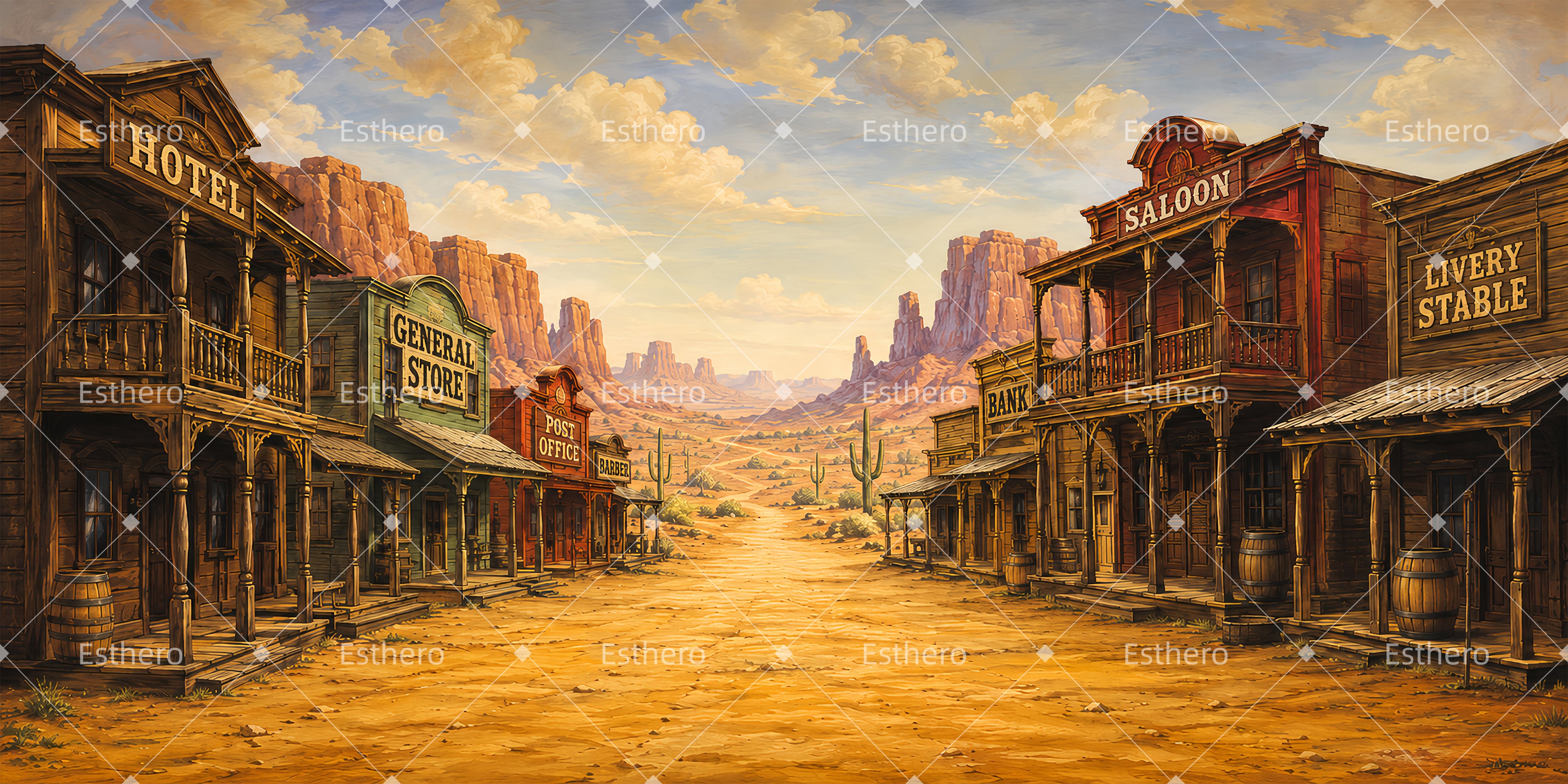 Toile de fond théâtre rue de la frontière western décor VBS ZTT65-T3