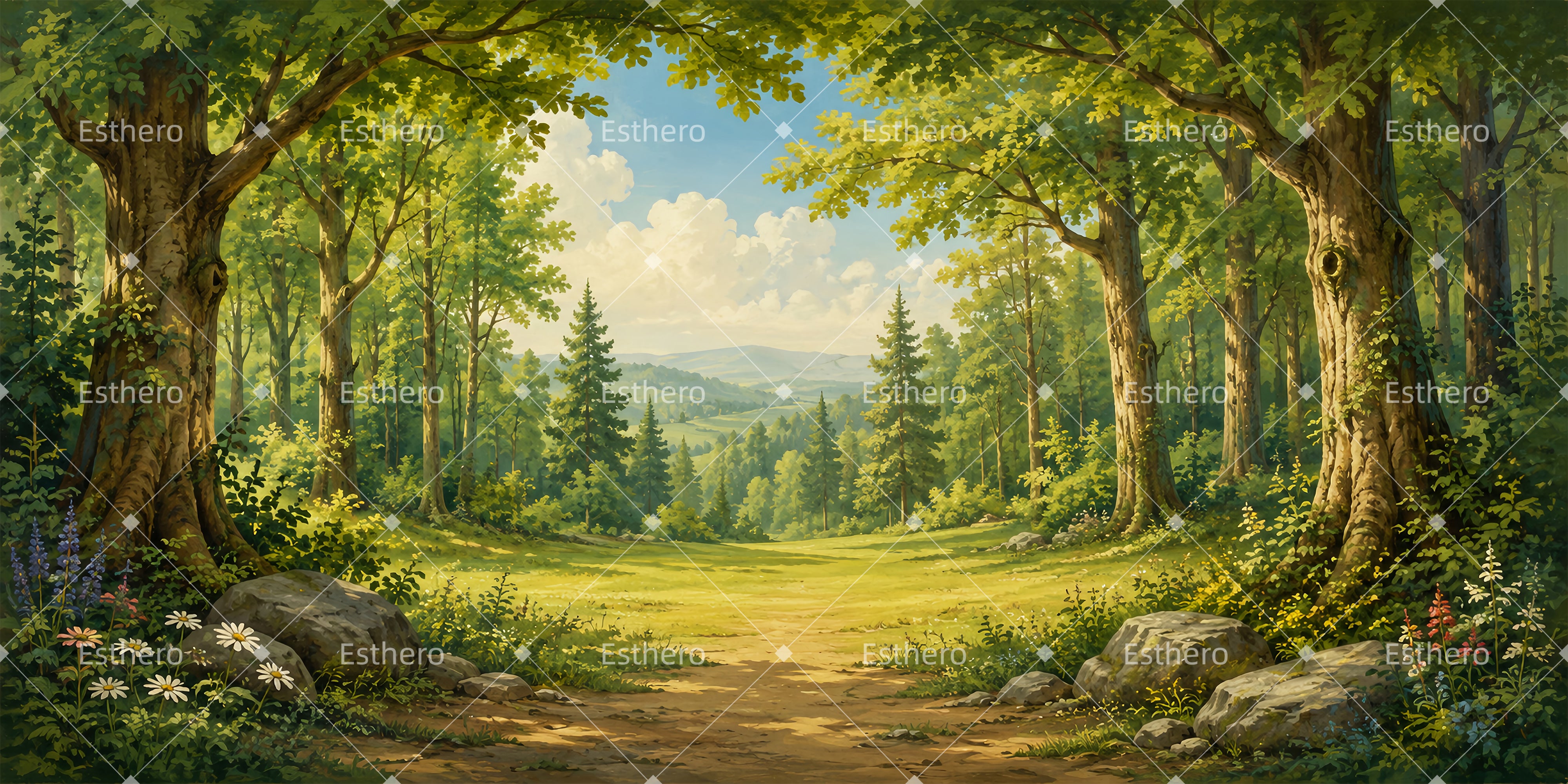 Toile de fond forêt enchantée décor de théâtre VBS ZTT65-T7