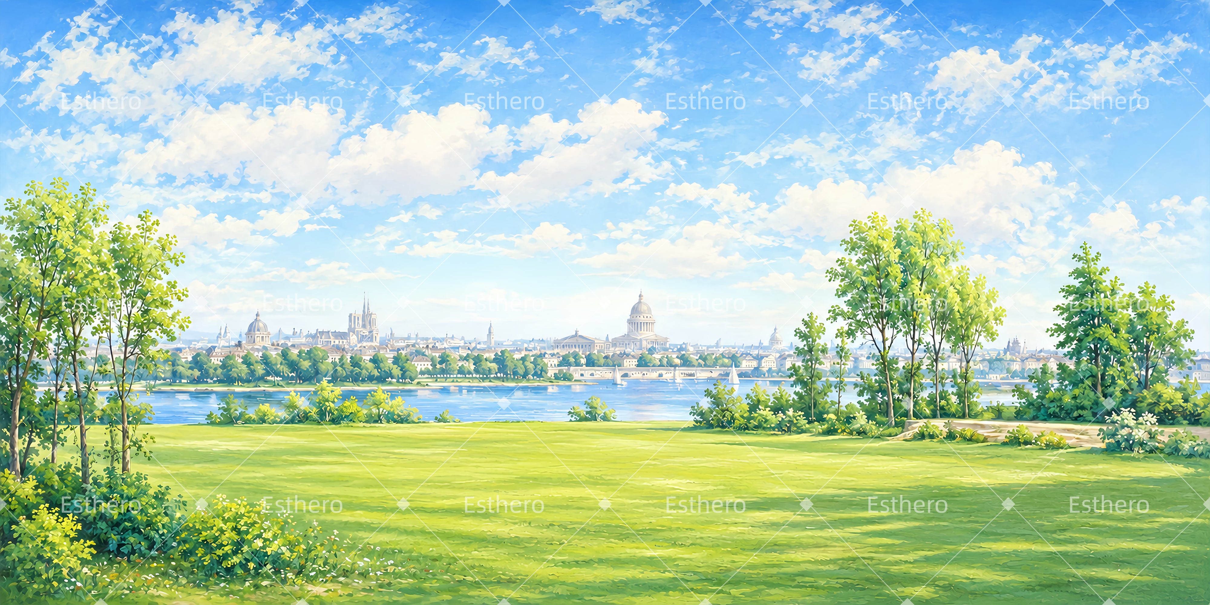 Toile de Fond Théâtre Prairie au Bord de la Seine à Paris ZTT66-T78