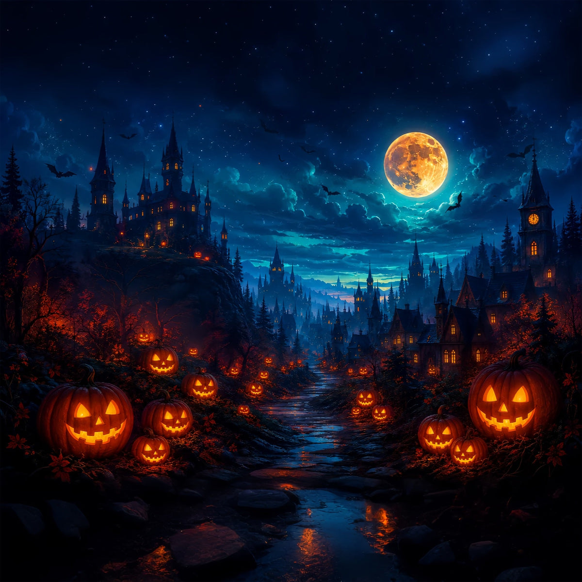Idées De Décors Photo Pour Une Fête D'Halloween Citrouille Lumineuse Château De La Vallée Décor ZTT67-15