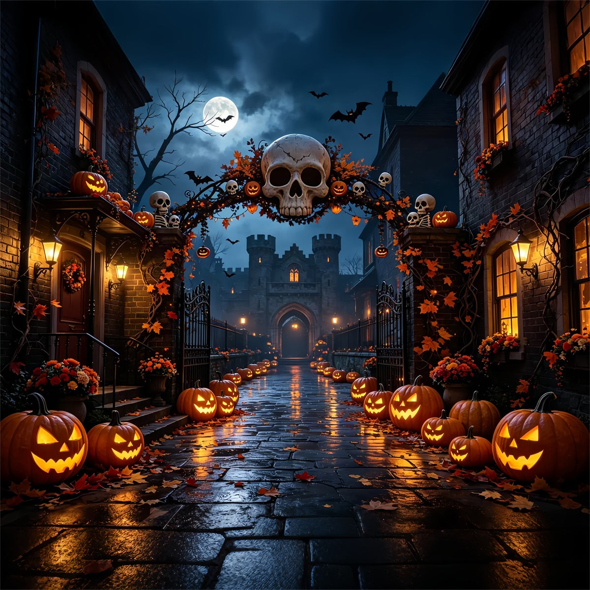 Décor De Fête D'Halloween Arche De Crânes Rue De Citrouilles Décor De Photomaton D'Halloween ZTT67-27