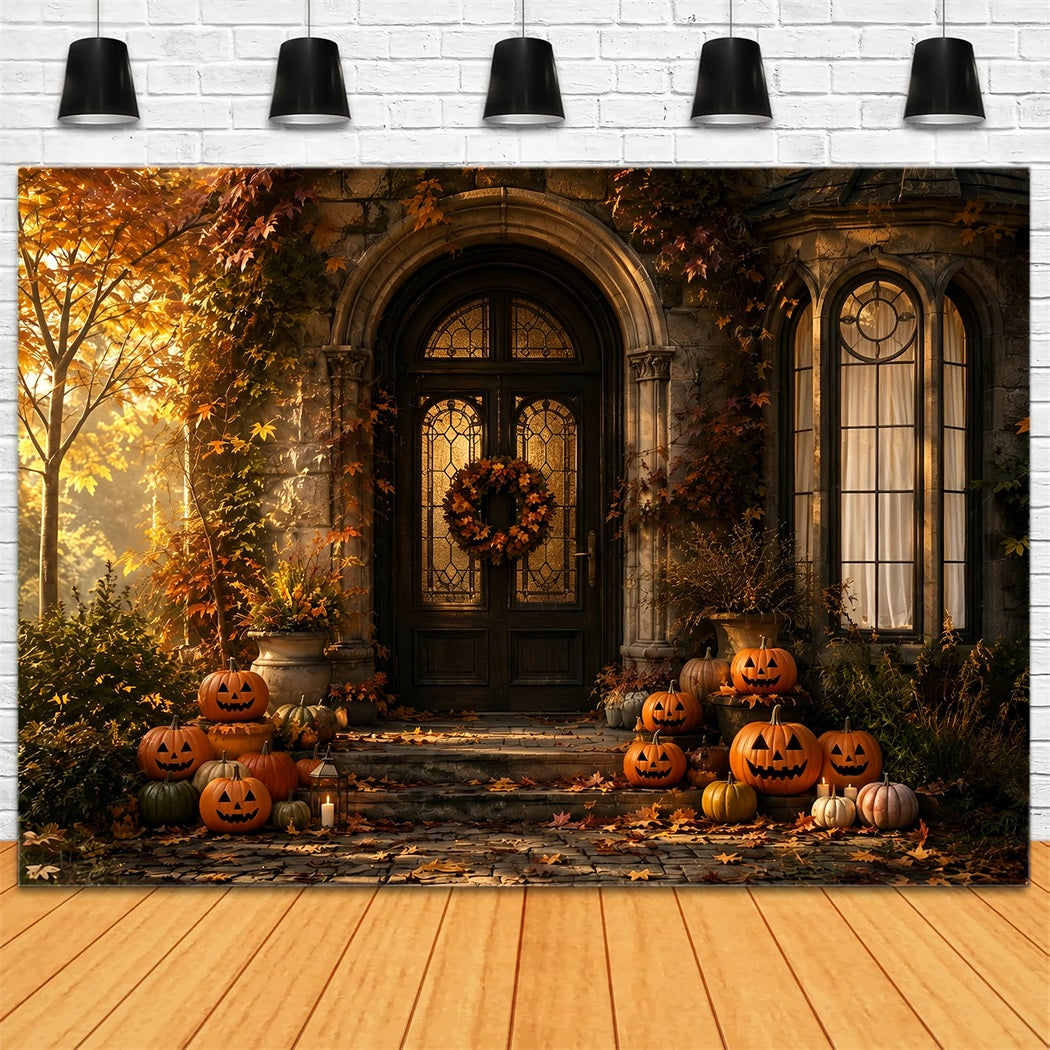 Décor Extérieur D'Halloween Porche De Manoir Avec Citrouilles D'Automne Pour Photos D'Halloween ZTT67-31