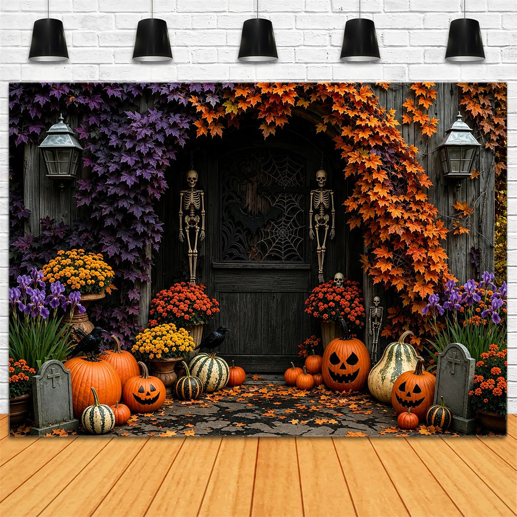 Décor D'Halloween Automnal SqueletteCitrouillePorte FleurieDécor Effrayant ZTT67-37