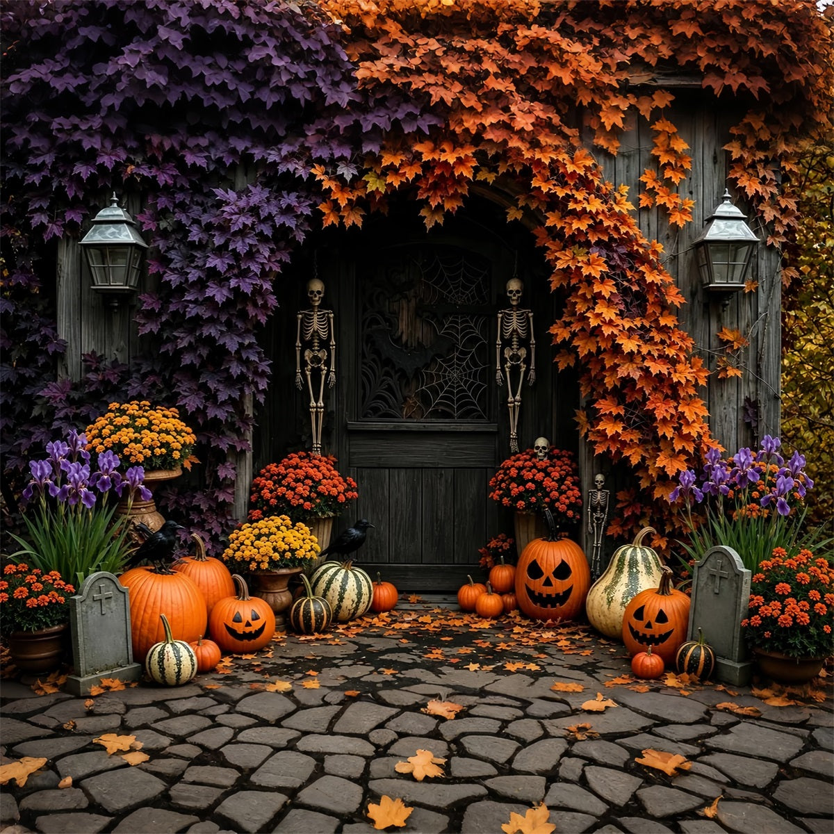Décor D'Halloween Automnal SqueletteCitrouillePorte FleurieDécor Effrayant ZTT67-37