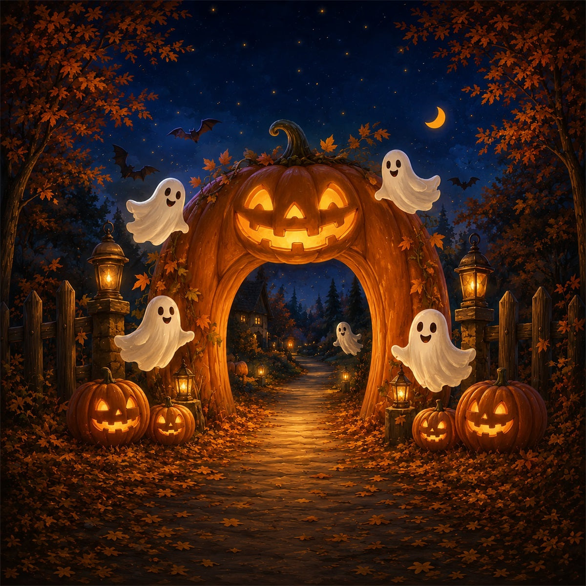 Décor D'Halloween Avec Fantôme Citrouilles Et Lanternes ArcheDécor Effrayant ZTT67-38