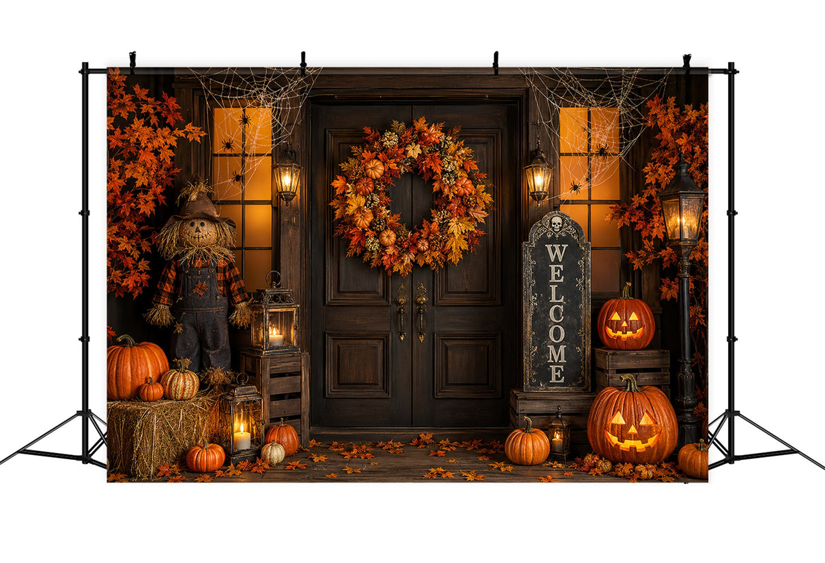 Décor De Porche Pour Photomaton D'Halloween Couronne De Citrouilles Épouvantail Décor D'Halloween ZTT67-4