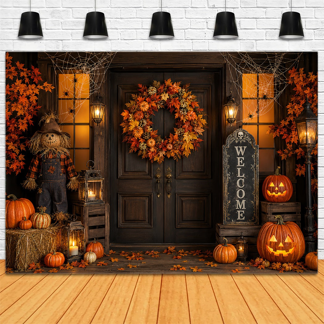 Décor De Porche Pour Photomaton D'Halloween Couronne De Citrouilles Épouvantail Décor D'Halloween ZTT67-4