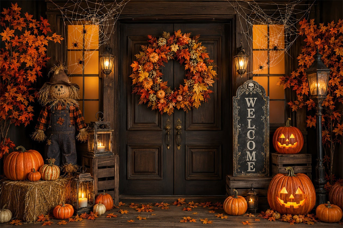 Décor De Porche Pour Photomaton D'Halloween Couronne De Citrouilles Épouvantail Décor D'Halloween ZTT67-4